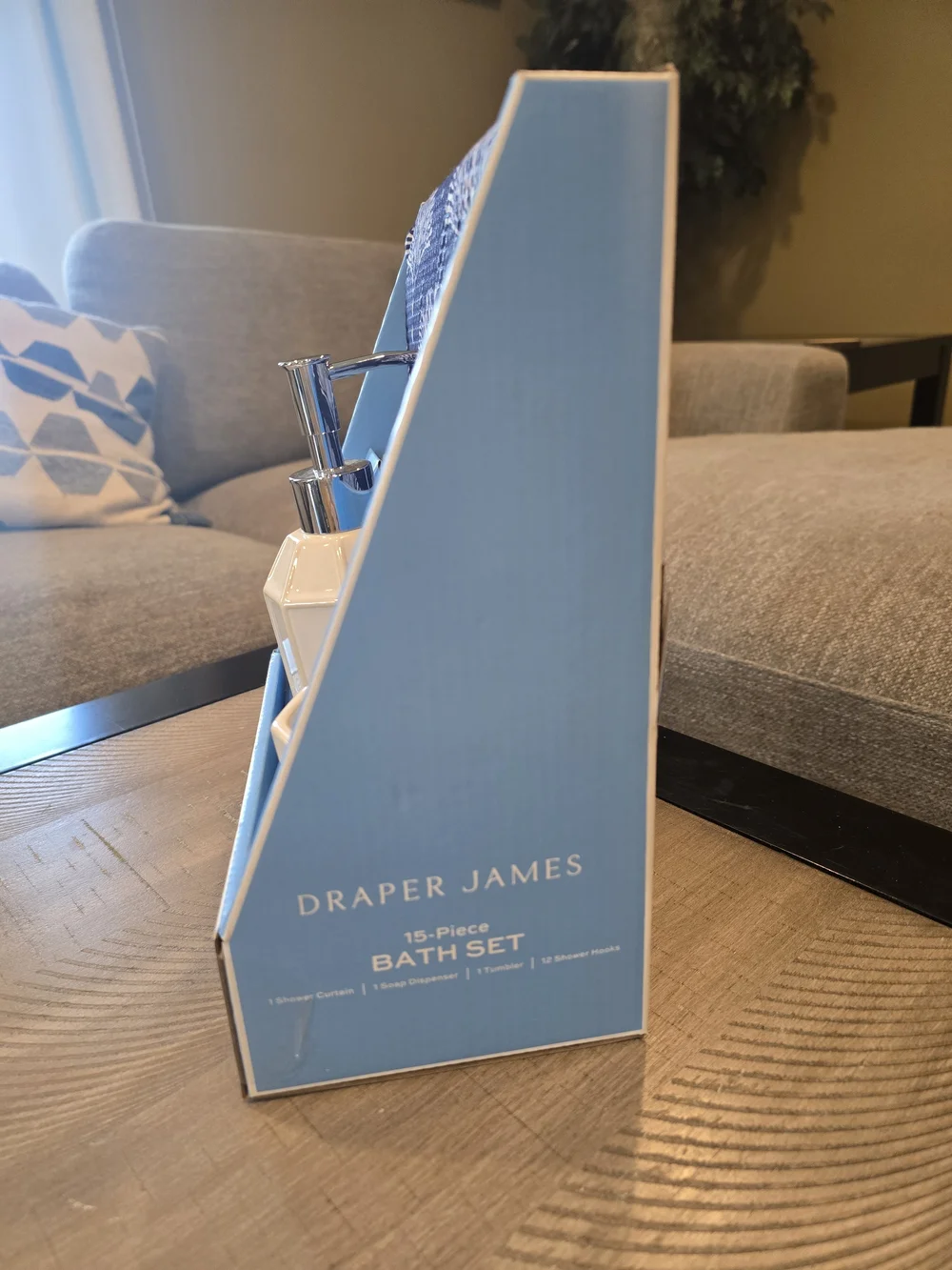 New Draper James Cream Bath Set with Soap Dispenser & Tumbler, Shoer Curtain